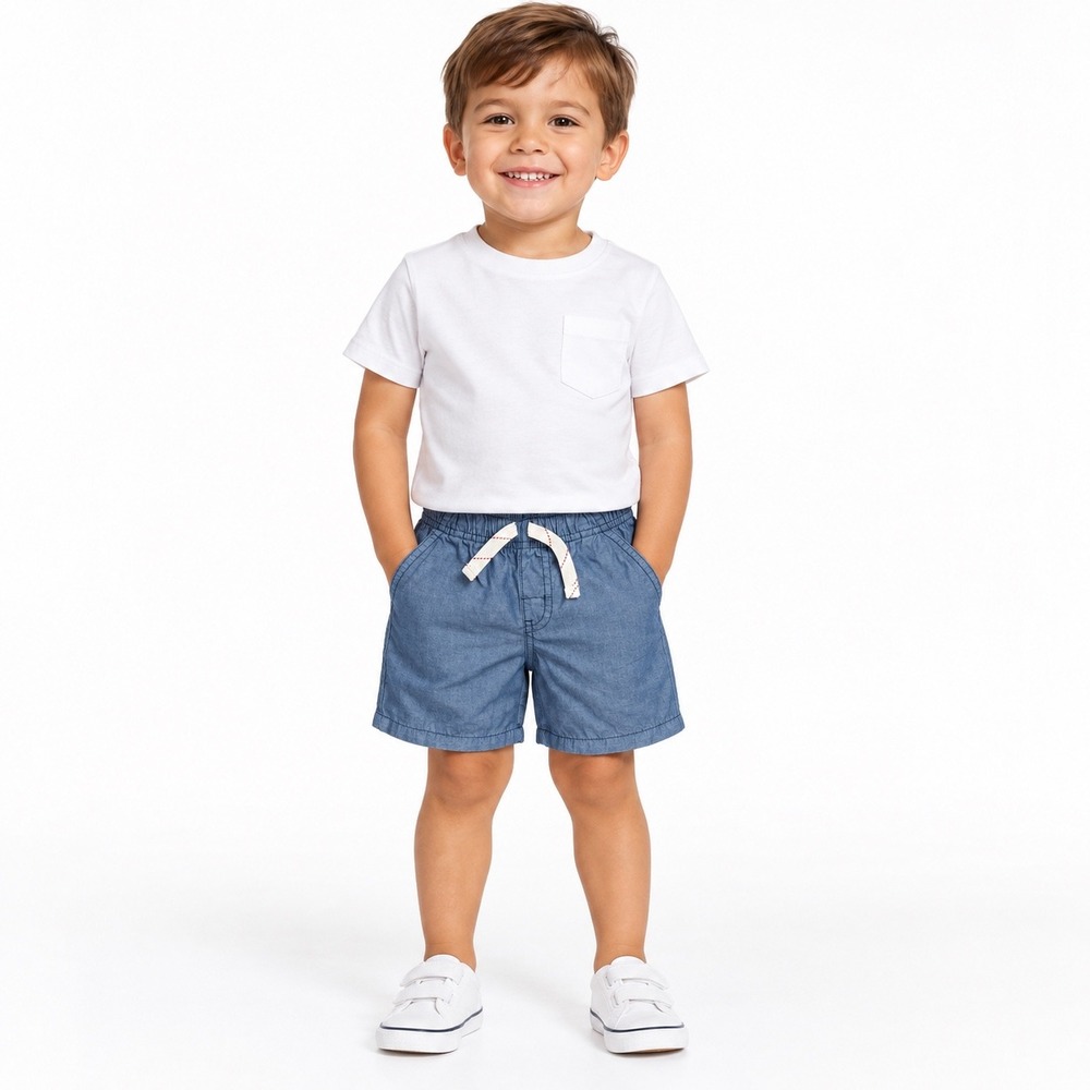 Cat & Jack Toddler Boys Blue Chambray Shorts Size 3T Elastic Waist Cotton